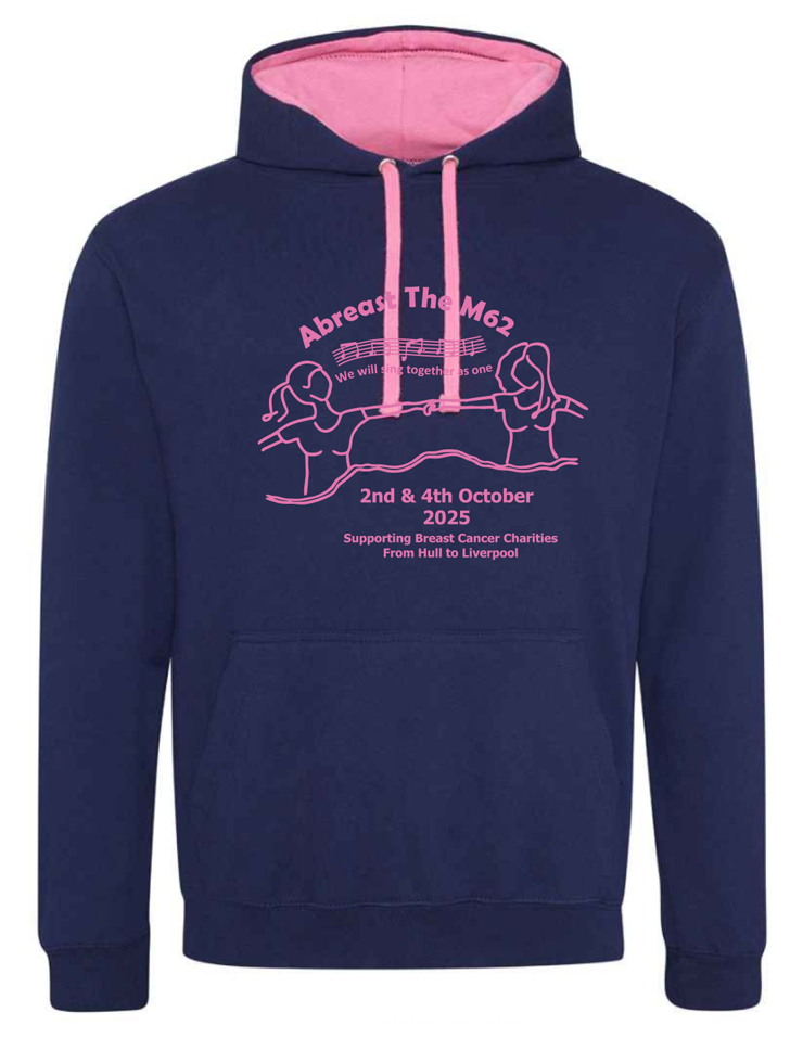 Abreast the M62 - Official Contrast Hoodie (Navy with Pink Hood) With Bubblegum Pink Logos - Available in Sizes S - 5XL