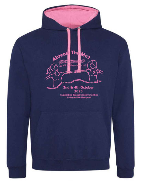 Abreast the M62 - Official Contrast Hoodie (Navy with Pink Hood) With Bubblegum Pink Logos - Available in Sizes S - 5XL