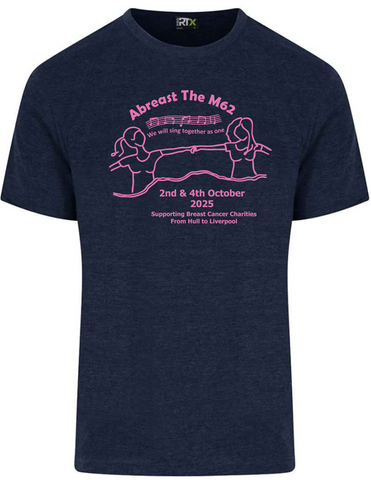 Abreast the M62 - Official Tshirt (Navy Tee with Bubblegum Pink Logos) RTX Tee (T-Shirt) Sizes XS - 6XL